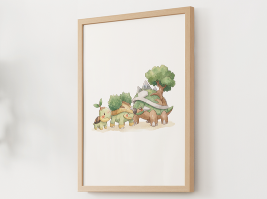 Turtwig Evolution Line Wall Art Printable, Grotle Torterra Poster, Pokémon Nursery Decor, Digital Download