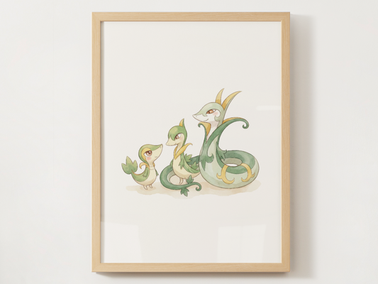 Snivy Evolution Line Wall Art Printable, Servine Serperior Poster, Pokémon Nursery Decor, Digital Download
