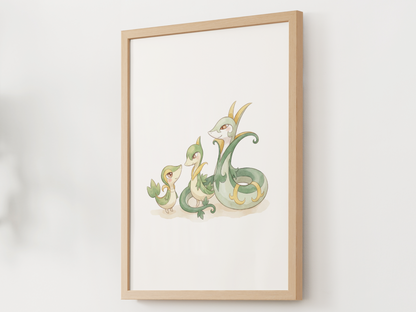 Snivy Evolution Line Wall Art Printable, Servine Serperior Poster, Pokémon Nursery Decor, Digital Download