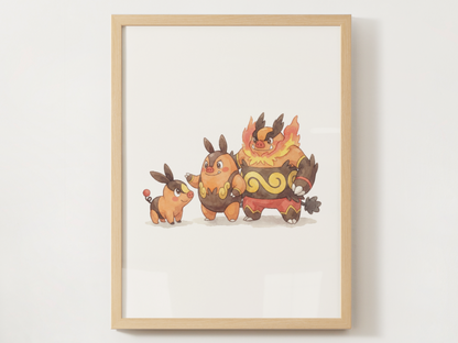 Tepig Evolution Line Wall Art Printable, Pignite Emboar Poster, Pokémon Nursery Decor, Digital Download