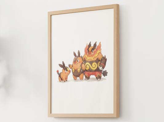 Tepig Evolution Line Wall Art Printable, Pignite Emboar Poster, Pokémon Nursery Decor, Digital Download