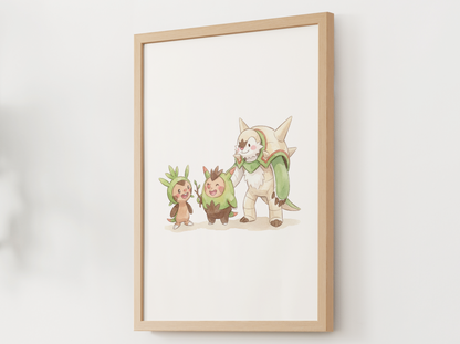 Chespin Evolution Line Wall Art Printable, Quilladin Chesnaught Poster, Pokémon Nursery Decor, Digital Download