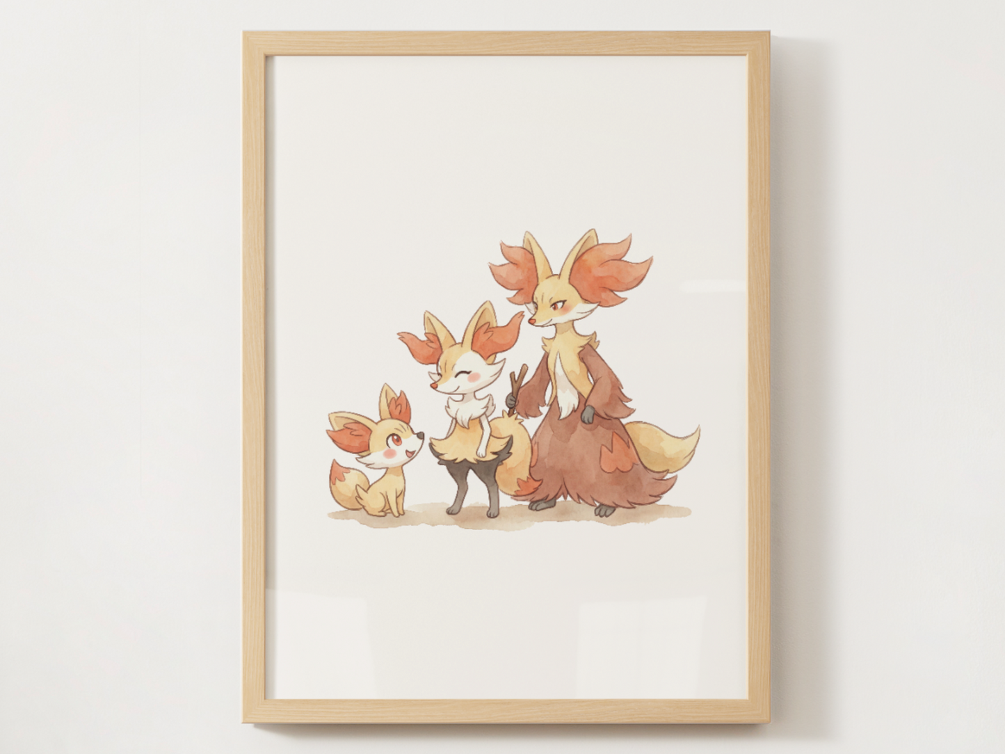 Fennekin Evolution Line Wall Art Printable, Braixen Delphox Poster, Pokémon Nursery Decor, Digital Download