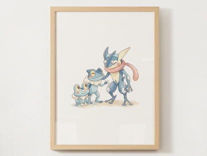 Froakie Evolution Line Wall Art Printable, Frogadier Greninja Poster, Pokémon Nursery Decor, Digital Download