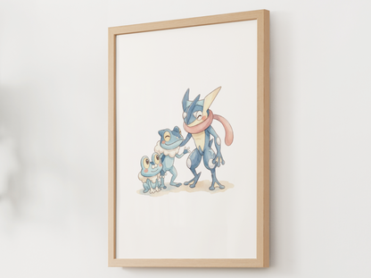 Froakie Evolution Line Wall Art Printable, Frogadier Greninja Poster, Pokémon Nursery Decor, Digital Download