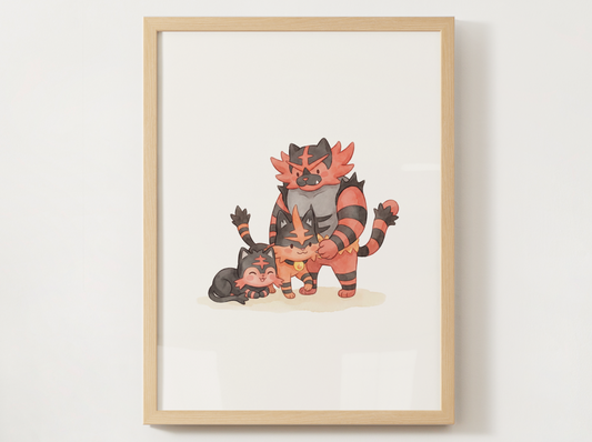 Litten Evolution Line Wall Art Printable, Torracat Incineroar Poster, Pokémon Nursery Decor, Digital Download
