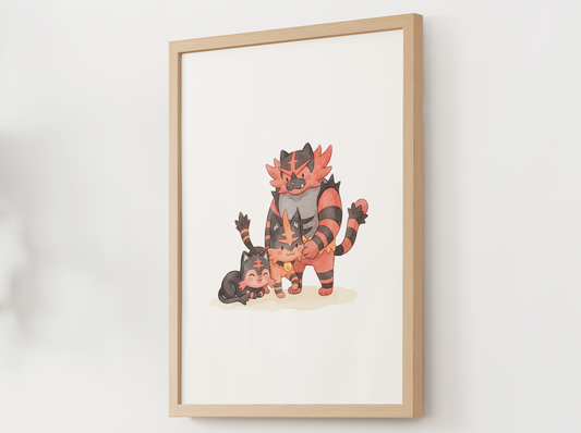 Litten Evolution Line Wall Art Printable, Torracat Incineroar Poster, Pokémon Nursery Decor, Digital Download