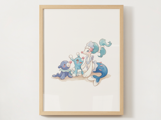 Popplio Evolution Line Wall Art Printable, Brionne Primarina Poster, Pokémon Nursery Decor, Digital Download