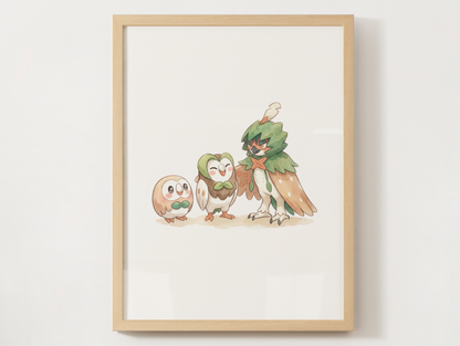 Rowlet Evolution Line Wall Art Printable, Dartrix Decidueye Poster, Pokémon Nursery Decor, Digital Download