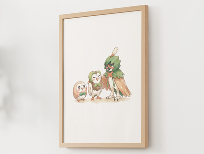Rowlet Evolution Line Wall Art Printable, Dartrix Decidueye Poster, Pokémon Nursery Decor, Digital Download