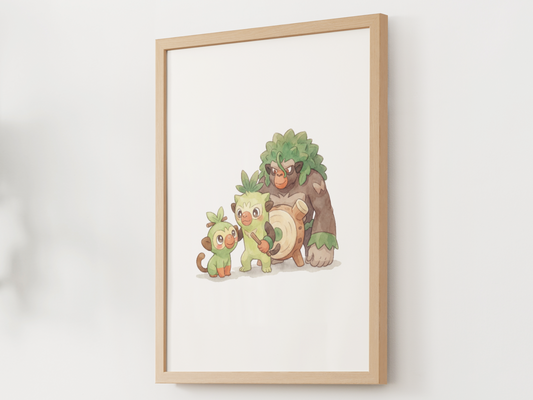 Grookey Evolution Line Wall Art Printable, Thwackey Rillaboom Poster, Pokémon Nursery Decor, Digital Download