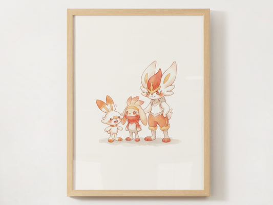 Scorbunny Evolution Line Wall Art Printable, Raboot Cinderace Poster, Pokémon Nursery Decor, Digital Download