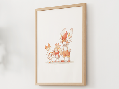 Scorbunny Evolution Line Wall Art Printable, Raboot Cinderace Poster, Pokémon Nursery Decor, Digital Download