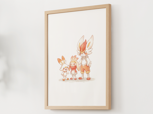 Scorbunny Evolution Line Wall Art Printable, Raboot Cinderace Poster, Pokémon Nursery Decor, Digital Download