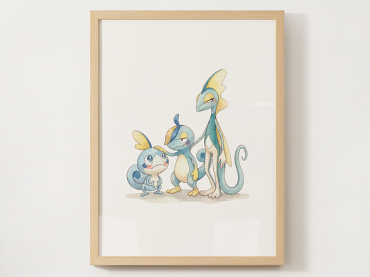 Sobble Evolution Line Wall Art Printable, Drizzile Inteleon Poster, Pokémon Nursery Decor, Digital Download