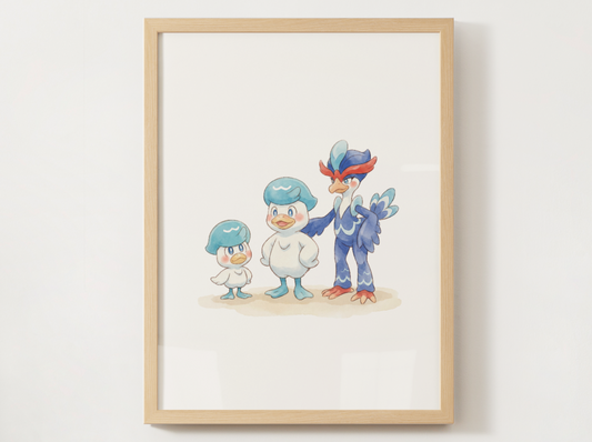 Quaxly Evolution Line Wall Art Printable, Quaxwell Quaquaval Poster, Pokémon Nursery Decor, Digital Download