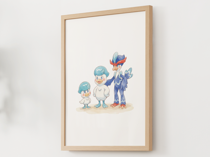 Quaxly Evolution Line Wall Art Printable, Quaxwell Quaquaval Poster, Pokémon Nursery Decor, Digital Download