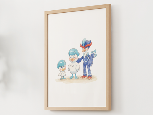 Quaxly Evolution Line Wall Art Printable, Quaxwell Quaquaval Poster, Pokémon Nursery Decor, Digital Download