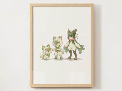 Sprigatito Evolution Line Wall Art Printable, Floragato Meowscarada Poster, Pokémon Nursery Decor, Digital Download