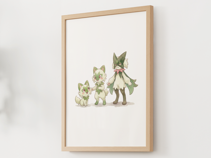 Sprigatito Evolution Line Wall Art Printable, Floragato Meowscarada Poster, Pokémon Nursery Decor, Digital Download