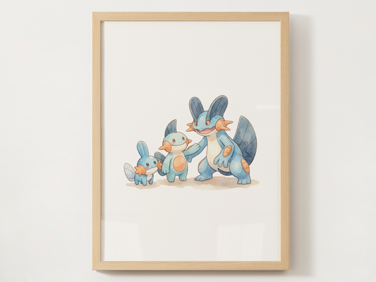 Mudkip Evolution Line Wall Art Printable, Marshtomp Swampert Poster, Pokémon Nursery Decor, Digital Download
