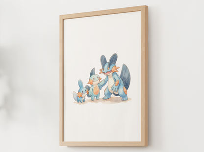 Mudkip Evolution Line Wall Art Printable, Marshtomp Swampert Poster, Pokémon Nursery Decor, Digital Download