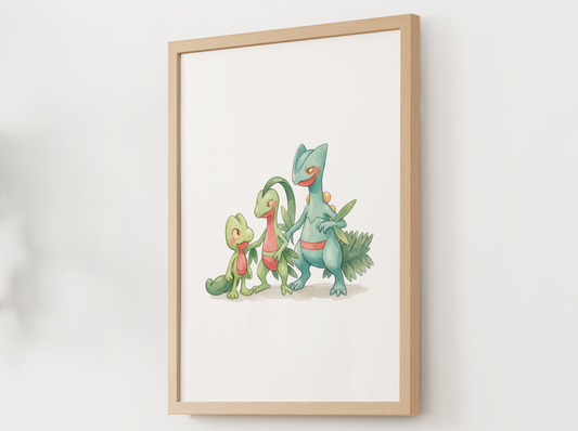 Treecko Evolution Line Wall Art Printable, Grovyle Sceptile Poster, Pokémon Nursery Decor, Digital Download