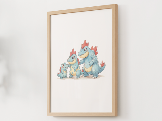 Totodile Evolution Line Wall Art Printable, Croconaw Feraligatr Poster, Pokémon Nursery Decor, Digital Download