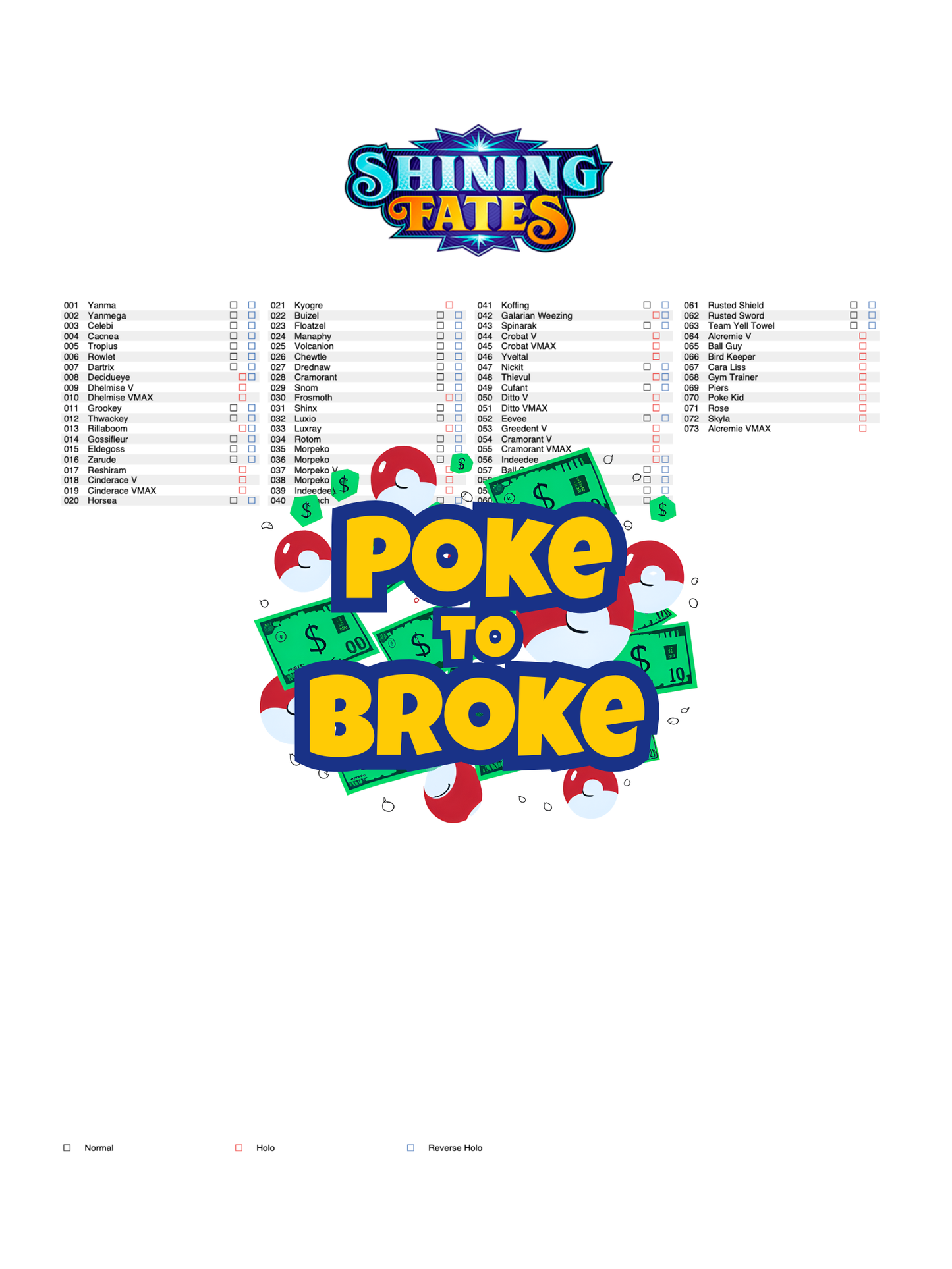 Sword & Shield: Shining Fates Printable Master and Complete Set Binder Placeholders + Checklist (Digital Download)