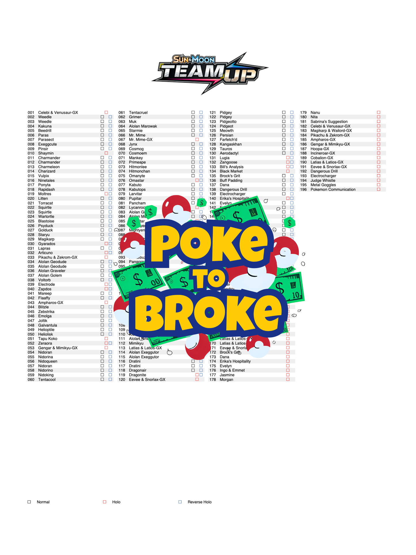 Sun & Moon: Team Up Printable Master and Complete Set Binder Placeholders + Checklist (Digital Download)