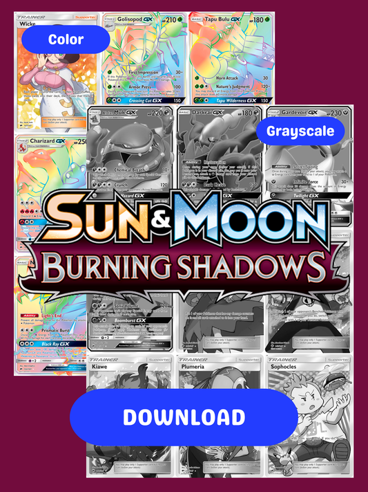 Sun & Moon: Burning Shadows Printable Master and Complete Set Binder Placeholders  + Checklist (Digital Download)
