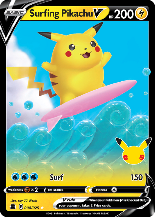 Surfing Pikachu V Pokémon Card 008/025 from Celebrations