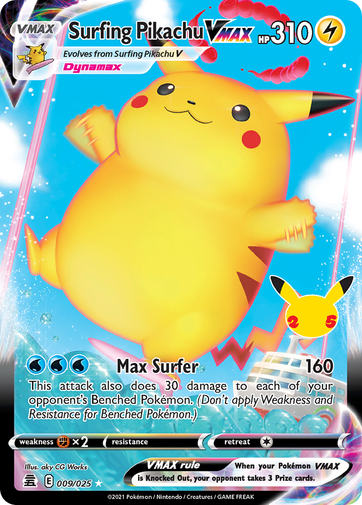 Surfing Pikachu VMAX Pokémon Card 009/025 from Celebrations