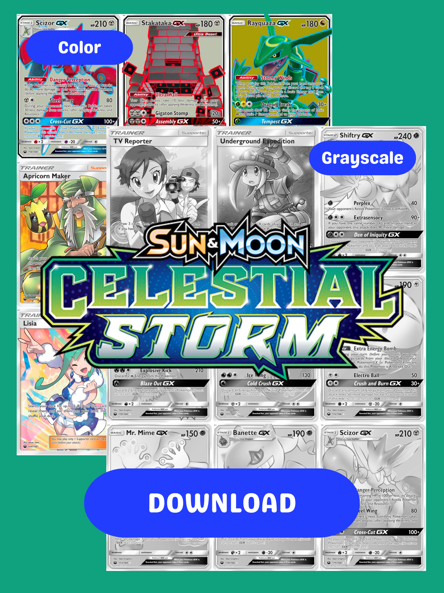 Sun & Moon: Celestial Storm Printable Master and Complete Set Binder Placeholders + Checklist (Digital Download)