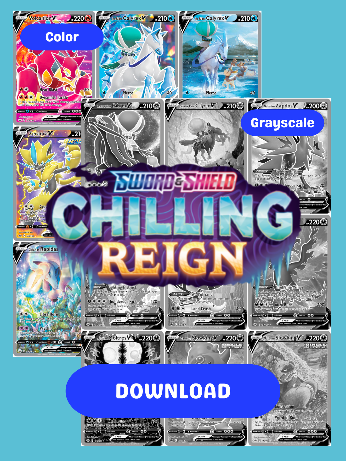 Sword & Shield: Chilling Reign Printable Master and Complete Set Binder Placeholders + Checklist (Digital Download)
