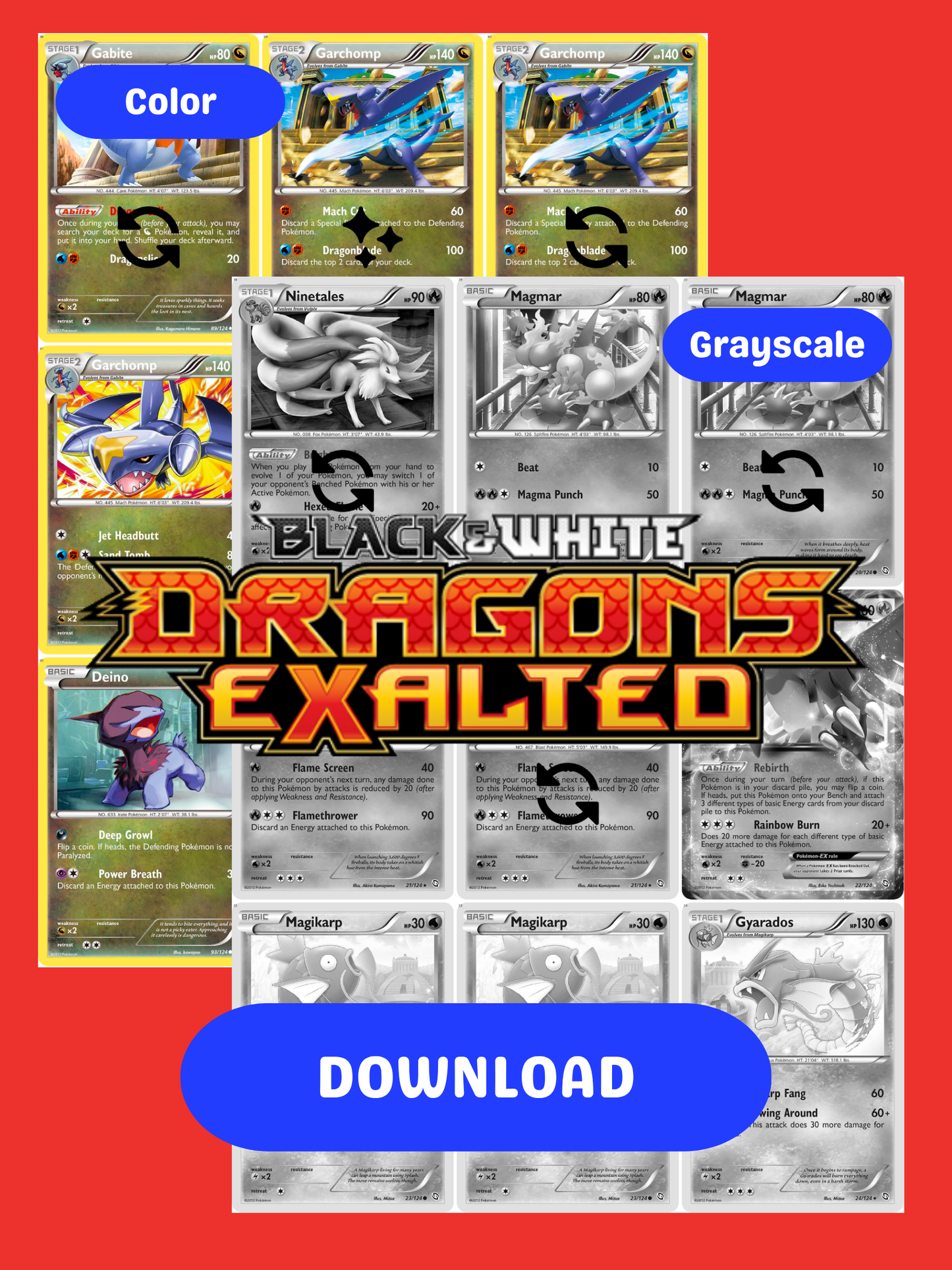 Black & White: Dragons Exalted Printable Master and Complete Set Binder Placeholders + Checklist (Digital Download)