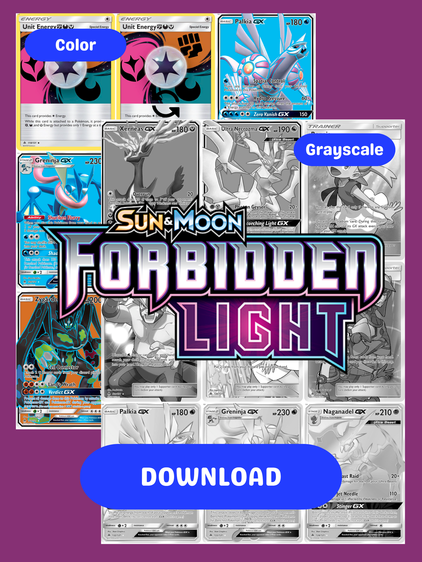 Sun & Moon: Forbidden Light Printable Master and Complete Set Binder Placeholders + Checklist (Digital Download)