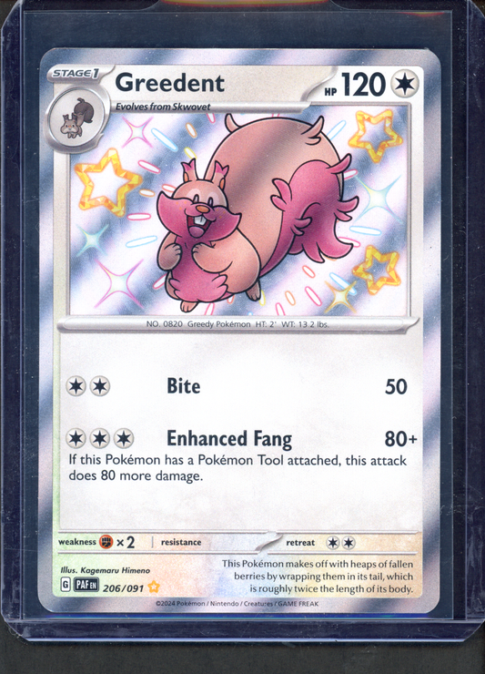 206/091 - Greedent – Paldean Fates – Shiny Rare