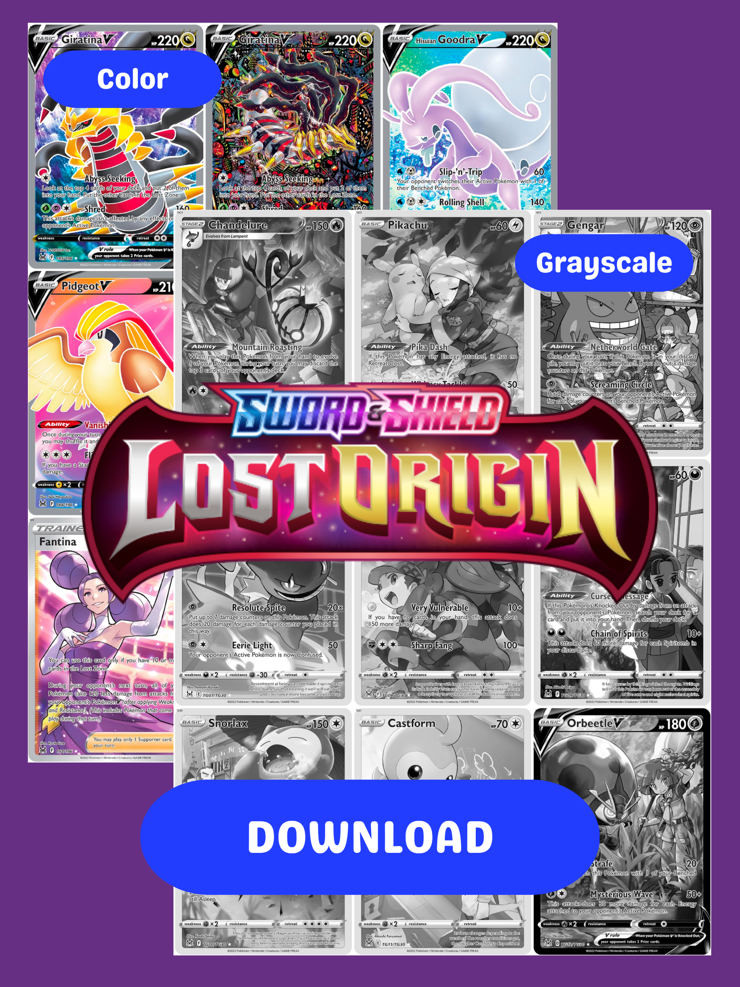Sword & Shield: Lost Origin Printable Master and Complete Set Binder Placeholders + Checklist (Digital Download)