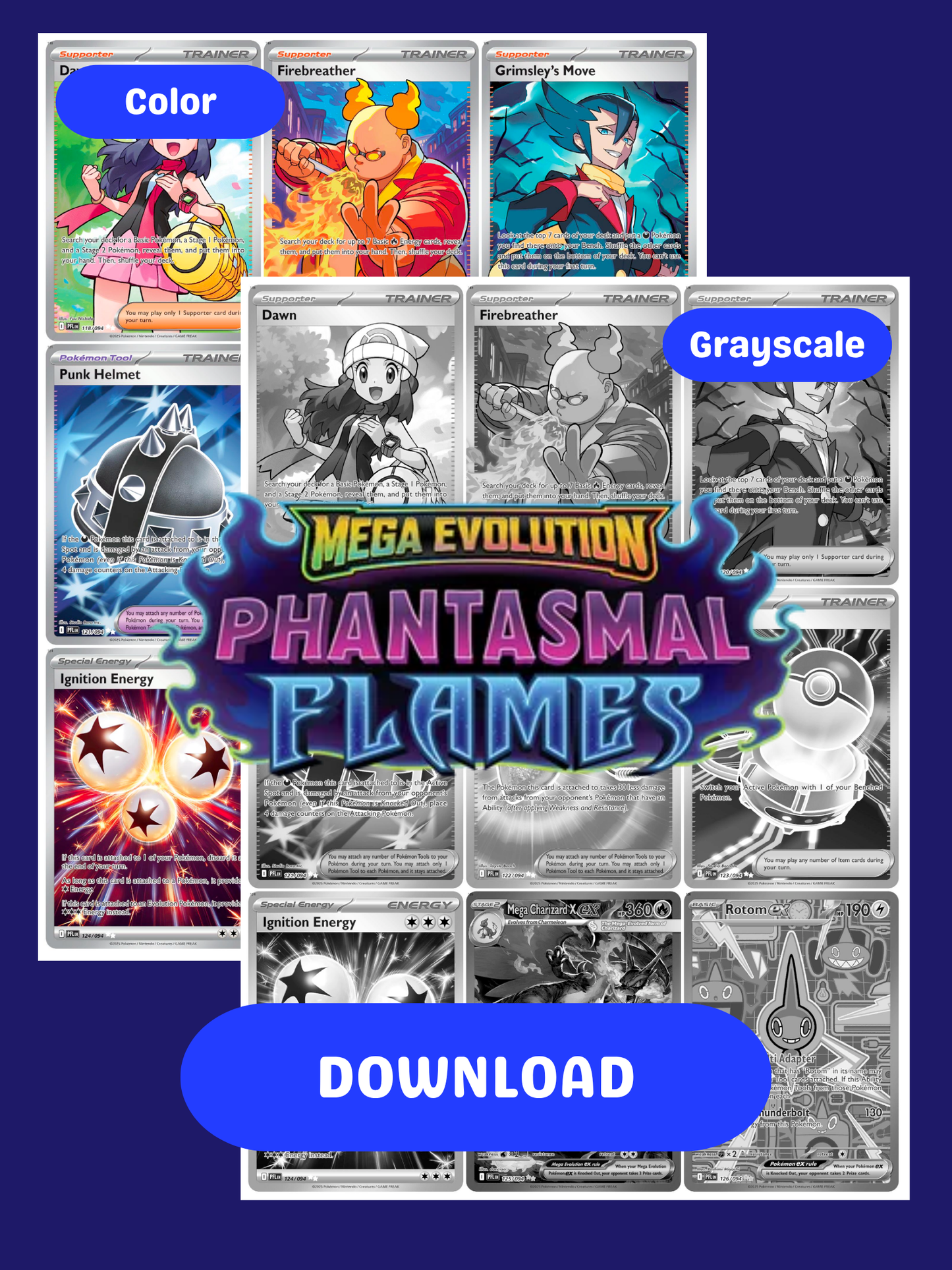 Mega Evolution: Phantasmal Flames Set Printable Master and Complete Set Binder Placeholders + Checklist (Digital Download)