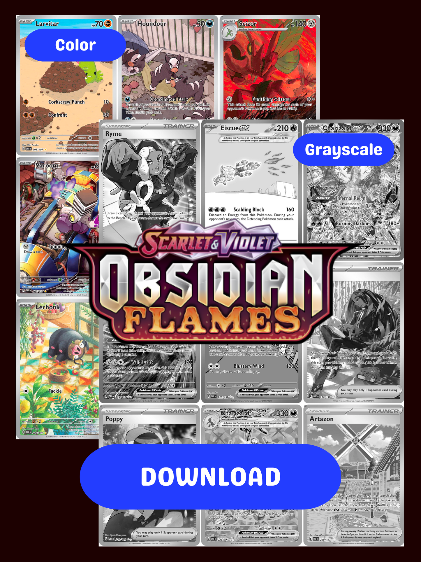 Scarlet & Violet: Obsidian Flames Printable Master and Complete Set Binder Placeholders + Checklist (Digital Download)