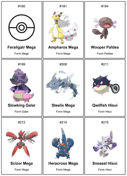 Pokémon National Pokédex Add-On: Regional Forms & Evolutions Printable Binder Pages