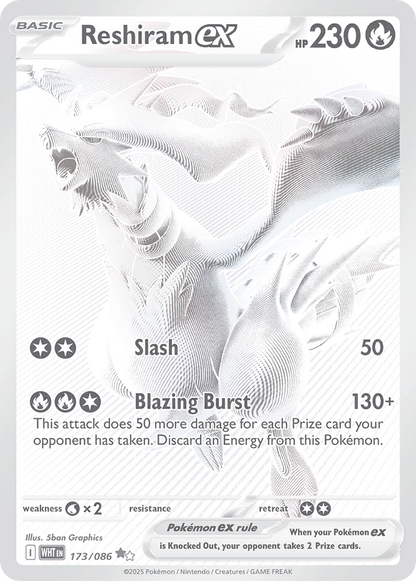 Reshiram ex Pokémon Card 173/086 from White Flare