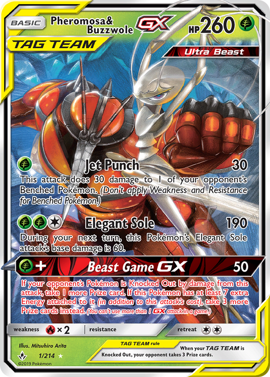 Pheromosa & Buzzwole-GX Pokémon Card 001/214 from Unbroken Bonds