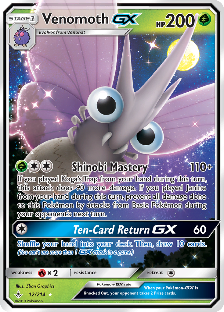 Venomoth-GX Pokémon Card 012/214 from Unbroken Bonds