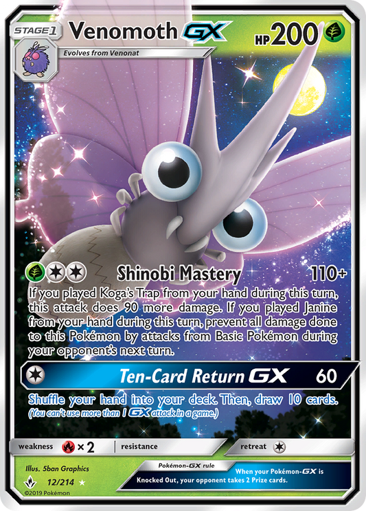 Venomoth-GX Pokémon Card 012/214 from Unbroken Bonds