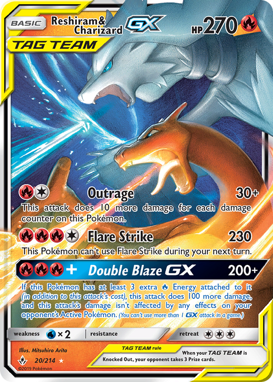 Reshiram & Charizard-GX Pokémon Card 020/214 from Unbroken Bonds