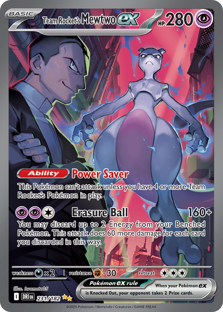 Team Rocket's Mewtwo ex Pokémon Card 231/182 from Destined Rivals