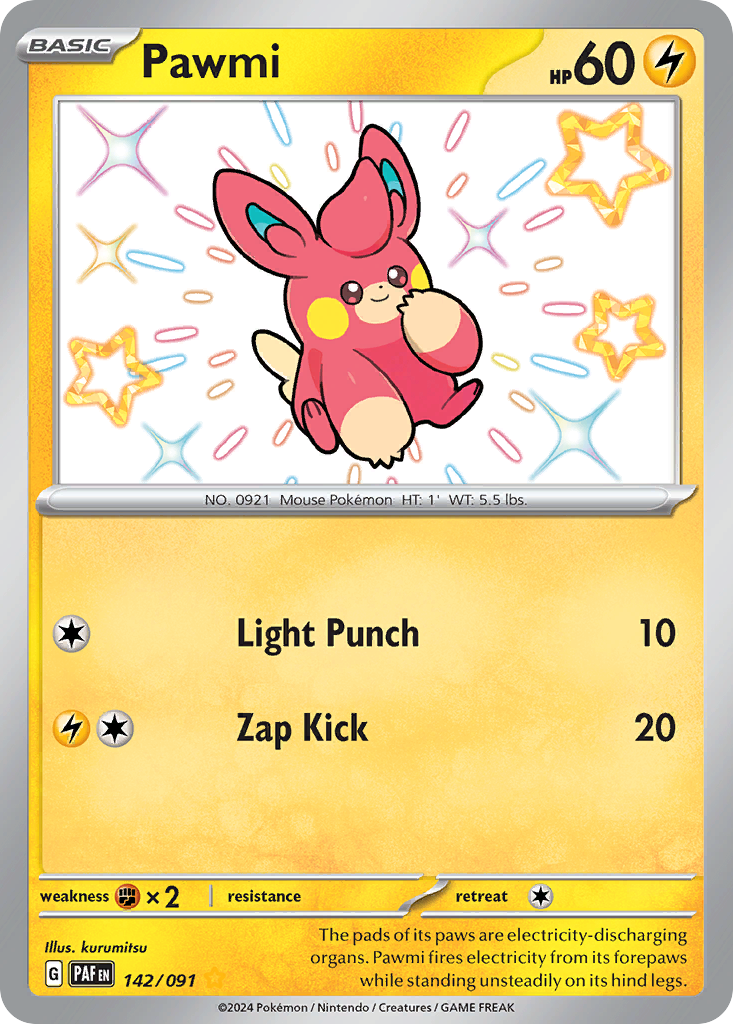 Pawmi Pokémon Card 142/091 from Paldean Fates