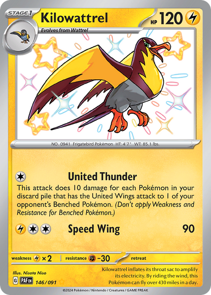 Kilowattrel Pokémon Card 146/091 from Paldean Fates
